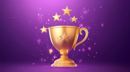 A golden trophy adorned with stars against a vibrant purple background, symbolizing achievement and success.