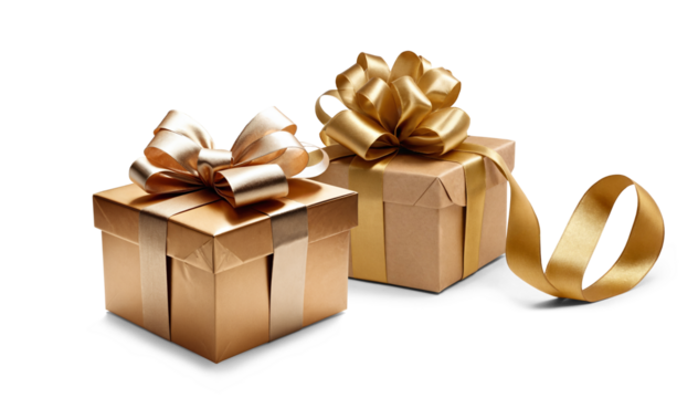 two 2 festive Christmas gifts, presents boxes in a row as 3d