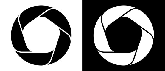 Obraz premium Rotate circle with 5 parts. A spiral with rounded ends as an icon, logo or symbol. Dynamic design element. A black figure on a white background and an equally white figure on the black side.