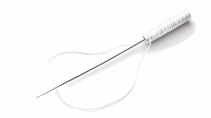 Obraz premium A close-up of a silver sewing needle with white thread, symbolizing craftsmanship and creativity in sewing.
