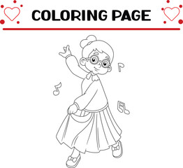 senior woman dancing coloring page for kids