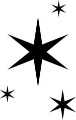 Fototapeta premium Minimalist silhouette stars icon set, twinkle shining star shape symbols, icons, elements. Modern geometric sparkle black silhouettes sign