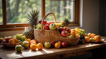 Fresh Fruits in a Shopping Bag on a Table