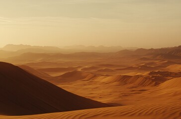Fototapeta premium Stunning golden desert landscape with vast dunes, perfect for travel inspiration, wallpaper, and serene background design.