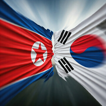 Conflict between South Korea and North Korea, flags colision - governments conflict concept 
