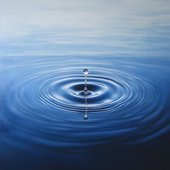 water droplet creates elegant ripple in calm blue surface