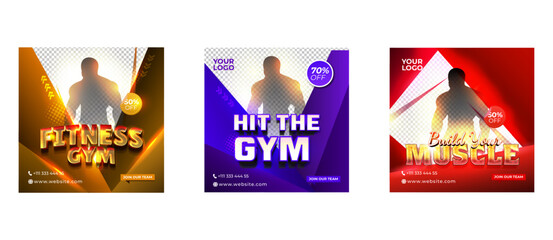 Gym Fitness Sports Social Media Post Template Collection, New Modern Creative Premium Design with editable text effect style