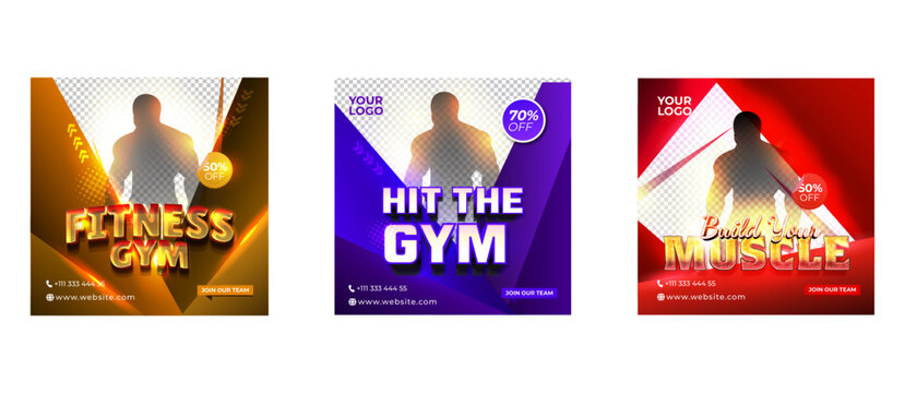 Gym Fitness Sports Social Media Post Template Collection, New Modern Creative Premium Design with editable text effect style