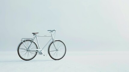 Fototapeta premium A minimalist white bicycle stands alone against a pale backdrop, embodying simplicity and tranquility.