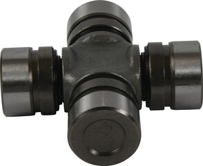 A detailed closeup shot of a metal cross set against a white background