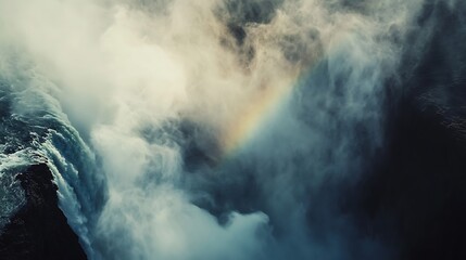 Fototapeta premium Majestic Waterfall Mist with Rainbow Appearing