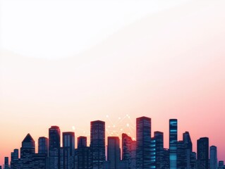 Fototapeta premium Futuristic cityscape with digital lines representing global payments innovation, smart technology driving financial success