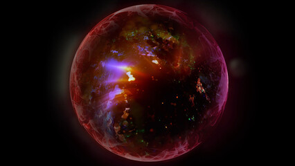 A luminous pearlescent ball with fiery particles creating galaxies of spiral energy.