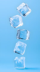 Obraz premium Splashing ice cubes scattered in mid-air, dynamic motion effect isolated on white background