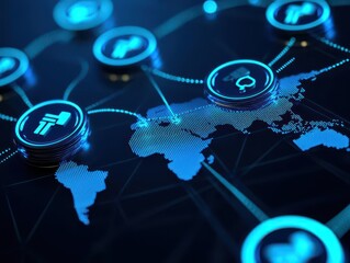 Fototapeta premium 3D visualization of an AIpowered global payment system connecting countries, technology ensuring secure financial success