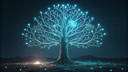 Luminous Tree and Digital Circuitry with Futuristic Landscape V5