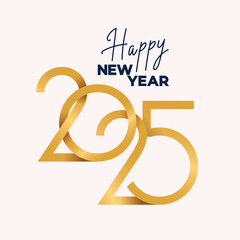 Gold logo 2025 Happy New Year text design on white background. Happy New Year 2025 creative logo text design. Golden number modern concept. Vector illustration