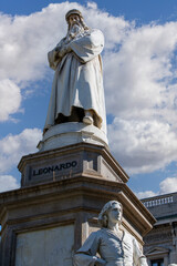 Monument to Leonardo da Vinci, located at Scala Square (Piazza della Scala), Milan, Italy