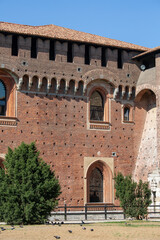 Obraz premium 15th century Sforza Castle (Castello Sforzesco), red brick facade, Milan, Italy