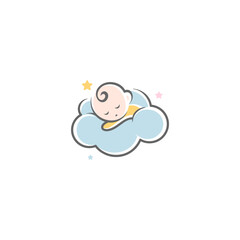 baby mascot logo sleeping blue cloud comfortably. Sweet dream illustrations. cute baby sleep