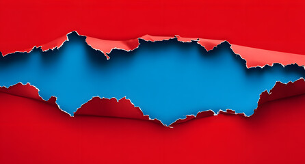 Obraz premium Ripped blue paper on red