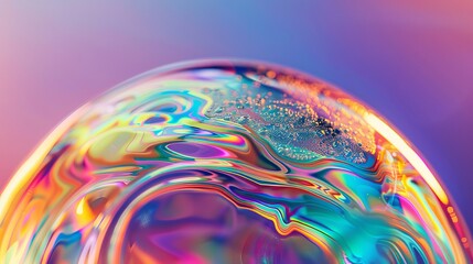 An abstract iridescent soap bubble with colorful reflections and delicate textures.