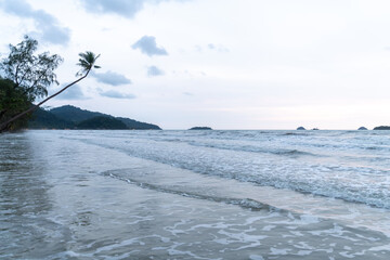 Peaceful Evening at the Beautiful Seashore by the Calm Ocean Waves and Sky, Thailand