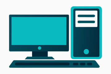 Desktop PC silhouette vector illustration and white background