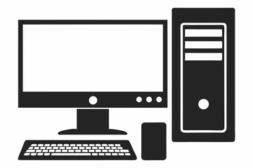 Desktop PC silhouette vector illustration and white background