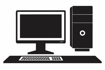 Fototapeta premium Desktop PC silhouette vector illustration and white background