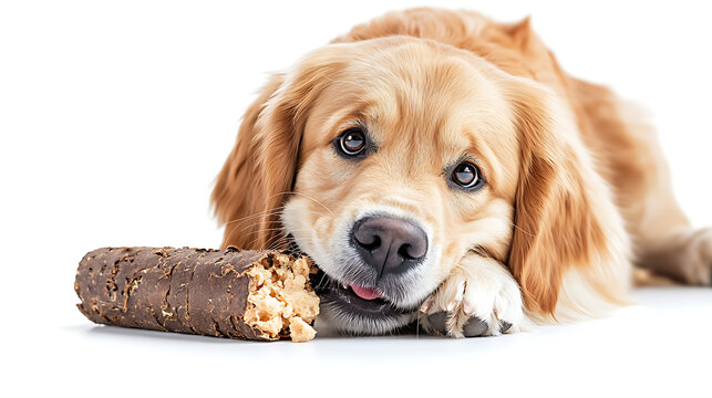 A dog is chewing on a stick - Powered by Adobe