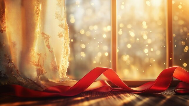 Elegant Red Ribbon on Velvet Cloth - Powered by Adobe