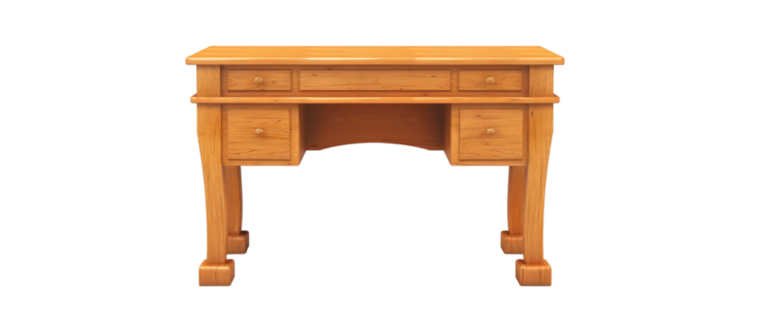 Isolated wooden desk with drawer against transparent background