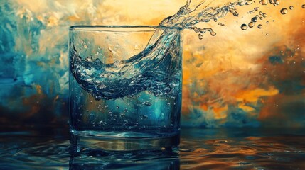 Close up view of Water Poured into a Glass. Ai generated image