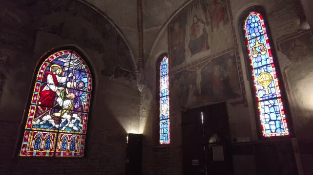 Europe, Italy , Milan 12,04,2024 San Cristoforo catholic romanic church cathedral in Naviglio canals tourist attraction sigthseeing 