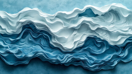Obraz premium Abstract paper art depicting layered ocean waves in blue and white
