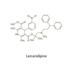Fototapeta premium Lercanidipine flat skeletal molecular structure Calcium chanel blocker CCB drug used in hypertension treatment. Vector illustration scientific diagram.