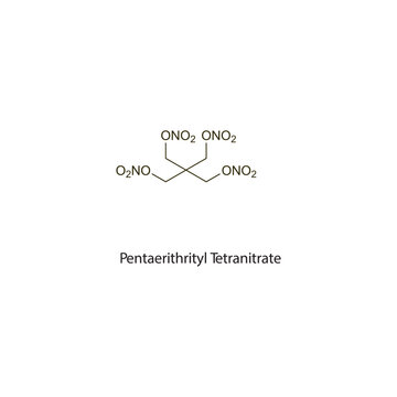 Pentaerithrityl Tetranitrate flat skeletal molecular structure nitrate drug used in angina pectoris treatment. Vector illustration scientific diagram.