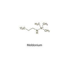 Meldonium flat skeletal molecular structure carnitine synthesis inhibitor drug used in ischaemic heart disease treatment. Vector illustration scientific diagram.