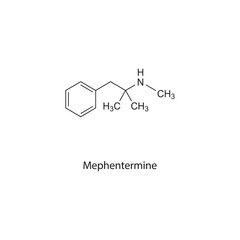Mephentermine flat skeletal molecular structure Sympathomimetic drug used in hypotension treatment. Vector illustration scientific diagram.