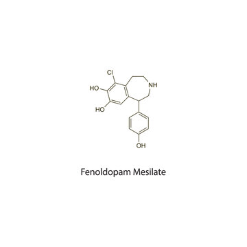 Fenoldopam flat skeletal molecular structure Dopaminergic agent drug used in heart failure, hypertension treatment. Vector illustration scientific diagram.