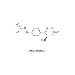 Levosimendan flat skeletal molecular structure vasodilator drug used in heart failure treatment. Vector illustration scientific diagram.