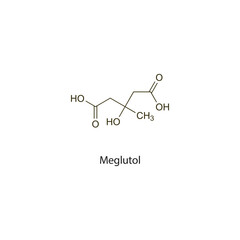 Meglutol flat skeletal molecular structure antihyperlipidemic drug used in hyperlipidaemia treatment. Vector illustration scientific diagram.