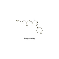 Molsidomine flat skeletal molecular structure nitrate drug used in angina pectoris treatment. Vector illustration scientific diagram.