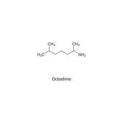 Octodrine flat skeletal molecular structure sympathomimetic drug used in hypotension treatment. Vector illustration scientific diagram.
