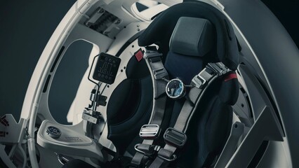 Futuristic Ejection Seat Spacecraft Zero Gravity Emergency Escape Safety Lightweight Alloys Astronaut Pilot Stability
