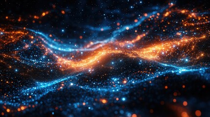 Vibrant Cosmic Waves in Blue and Orange Colorful Galaxy Background