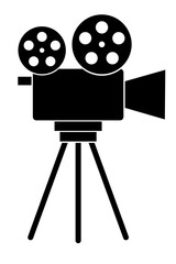 Silueta de c&aacute;mara filmadora antigua. Vector de ilustraci&oacute;n. Icono de cine cl&aacute;sico.