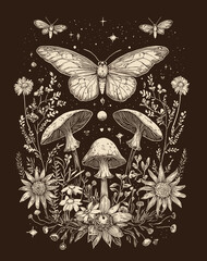 Enchanted Cottagecore Forest Fairycore Aesthetic with Mushrooms, Glowing Lights, and Rustic Charm in Nature