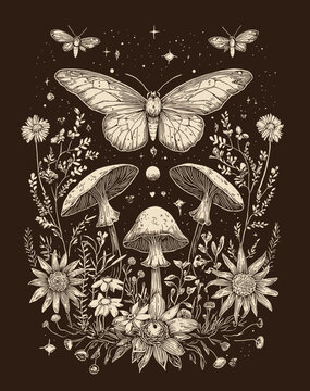 Enchanted Cottagecore Forest Fairycore Aesthetic with Mushrooms, Glowing Lights, and Rustic Charm in Nature